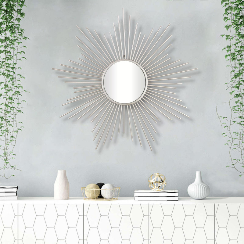 Miroir d’appoint mural en métal argenté soleil Marauder