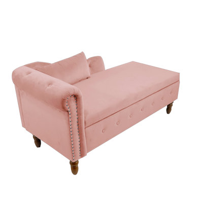 Chaise Lounge Indoor,Velvet Lounge Chair For Bedroom With Storage & Pillow,Modern Upholstered Rolled Arm Chase Lounge For Sleeping With Nailhead Trim For Living Room Bedroom Office