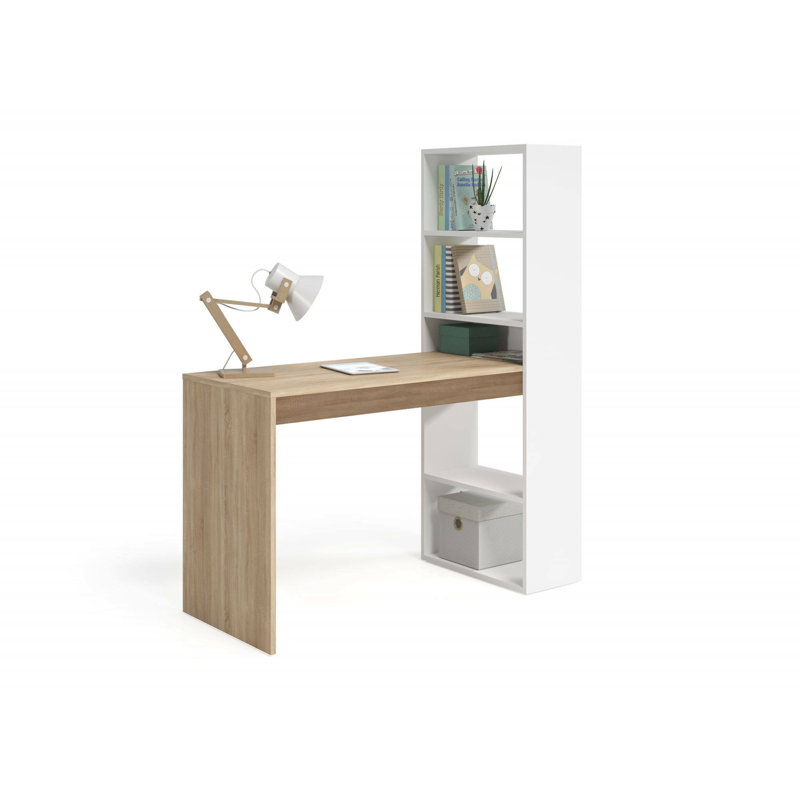 Denton Reversible Writing Desk With 5-Shelf Bookcase, Study Or Office Table For Pc Book Holder