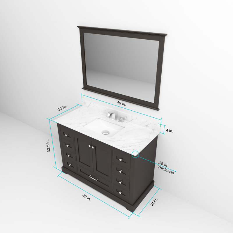 Dukes 48 in. W x 22 in. D Single Bath Vanity and 46 in. Mirror, Espresso, White Cultured Marble