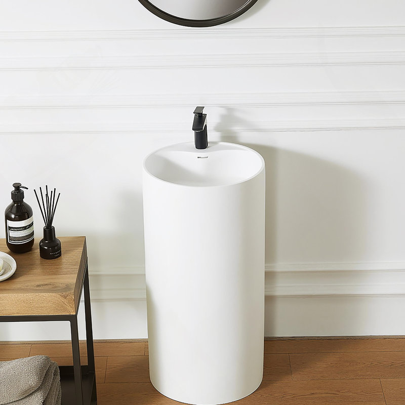 Solid Surface Pedestal Bathroom Sink Basin 66S-08
