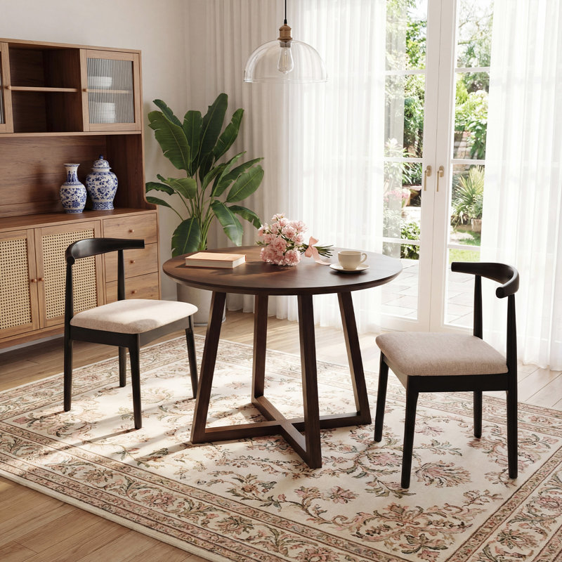 Solid Wood Dining Chairs With Curved Wide Backrest, Farmhouse Kitchen Side Chairs, Black
