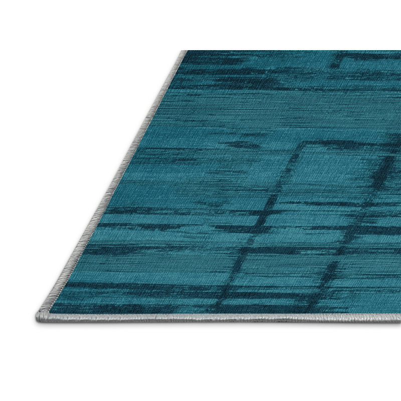 Machine Washable Abstract Blue Area Rug, Rectangle 8' x 12'