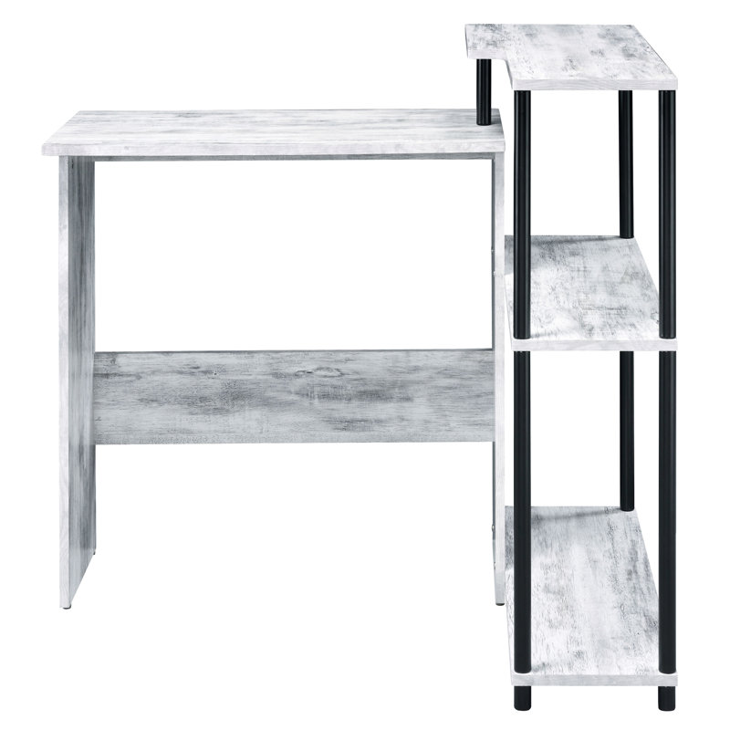 Bureau d'écriture ergonomique avec 3 rangements et tablette latérale pratique en blanc antique noir pour un rangement de bureau efficace