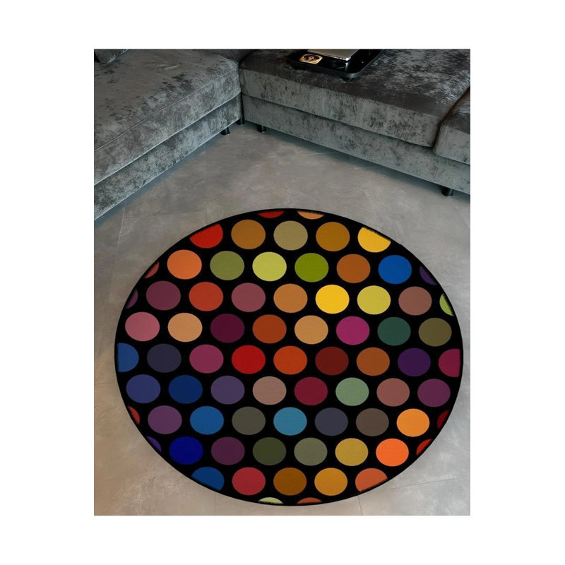 Multicolored Dot Patterned Round Woven Base Modern Decorative Carpet, Round 5'