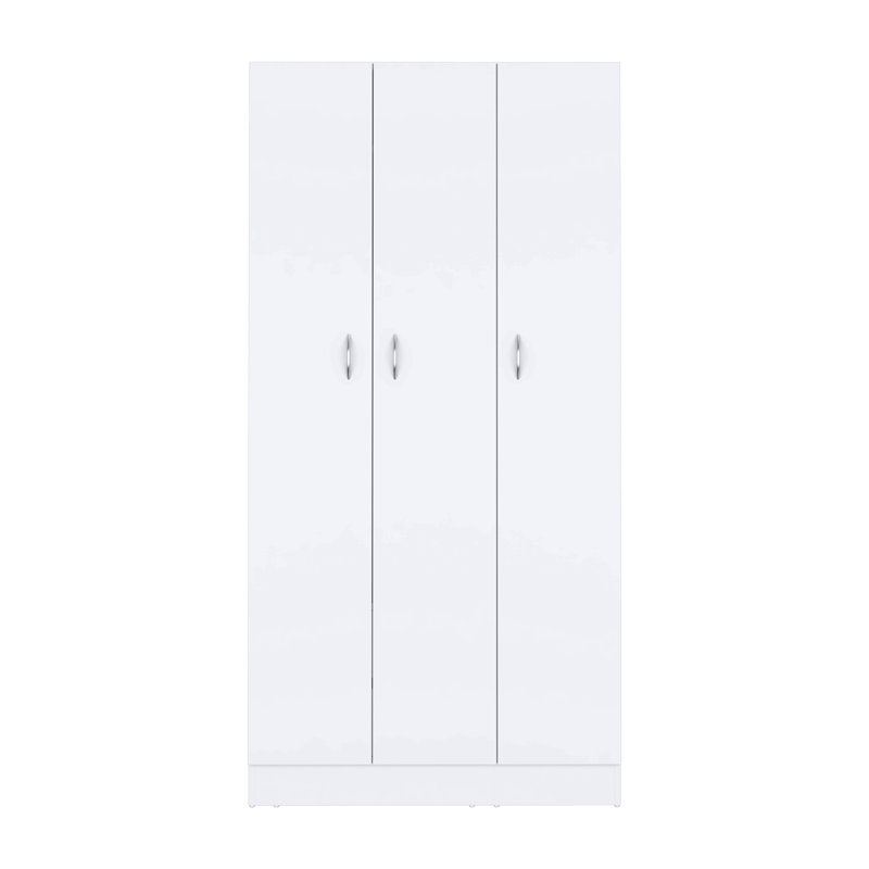 Armoire-penderie avec 3 portes, 2 tiroirs et 4 tablettes à 4 niveaux, Blanc