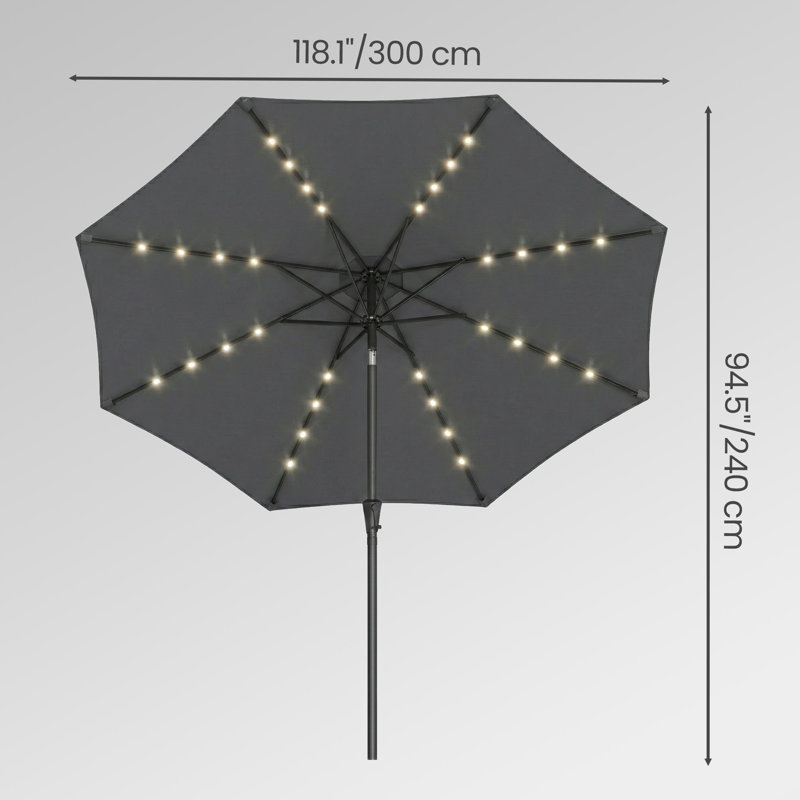 Ethel 300cm Lighted Parasol, Grey, 253.5cm H x 300cm W x 300cm D