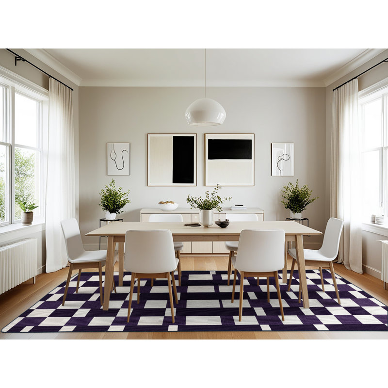 Machine Washable Checkered Purple Area Rug, Rectangle 7' x 10'