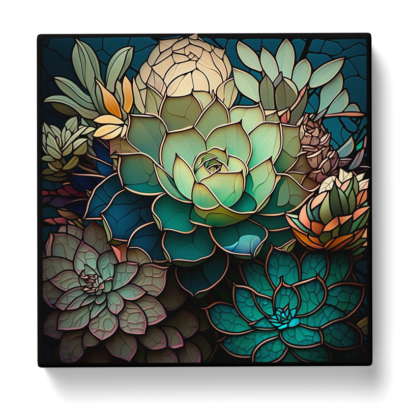 Succulent Stained Glass Effect - Wrapped Canvas, 50cm H x 50cm W x 3cm D