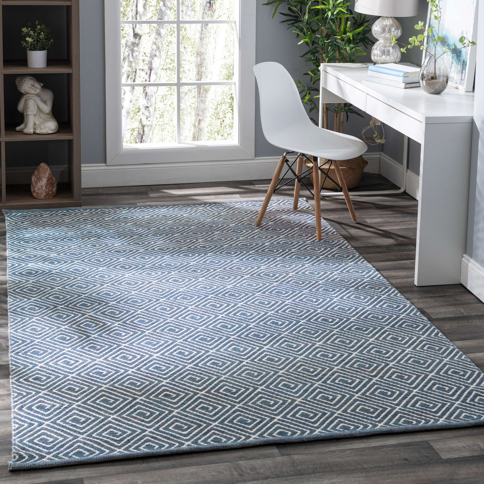Grey Ivory Hand-Woven Geometric Wool Rug, Rectangle 6' x 9'