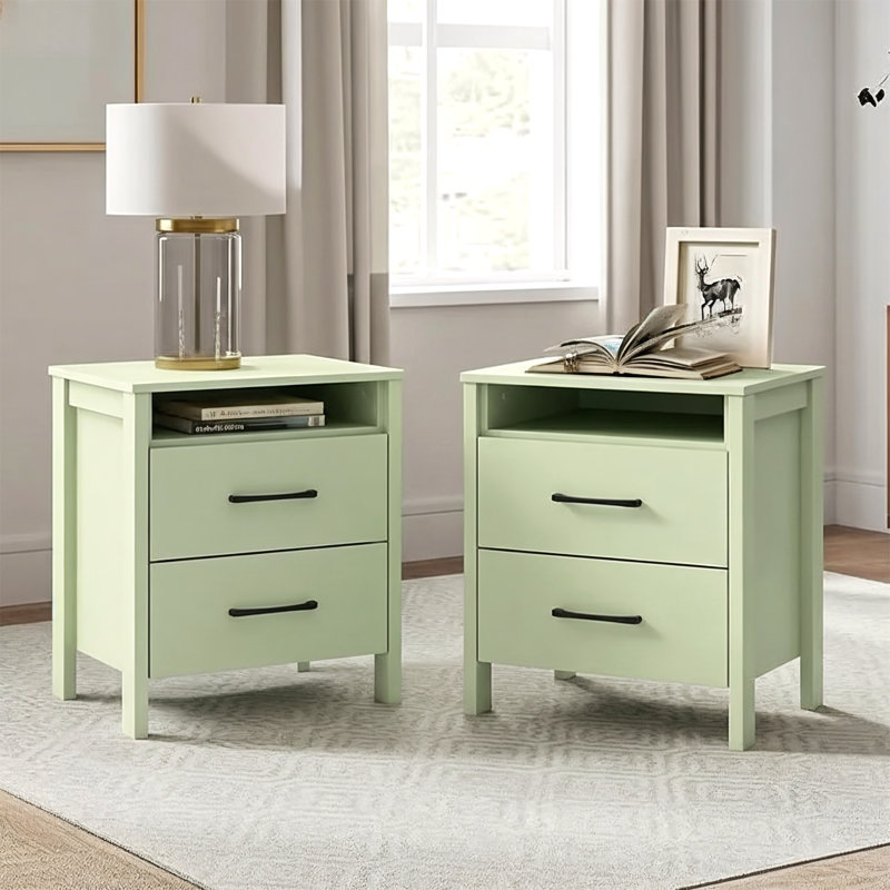  Allysyn 22.7" 2 Drawer Nightstand, Sage Green, Set of 2
