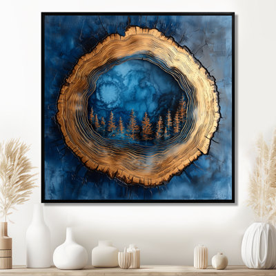 Glissade dorée en saphir foncé veines II - forêt, art mural grand