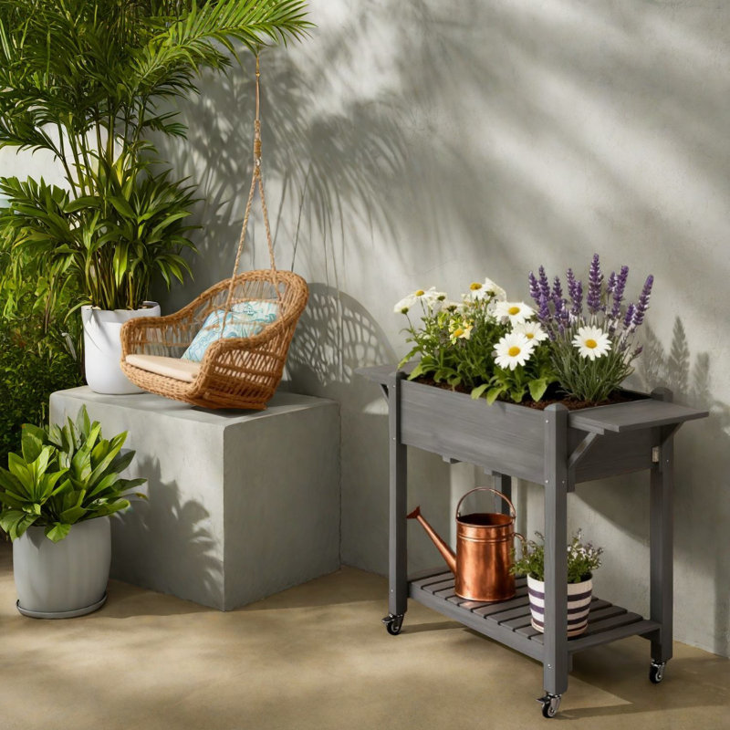 Multifunctional Wood Planters With Storage And Mobility For Home Gardens