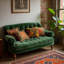 Green Buckle Straight-Back Two-Seater Sofa