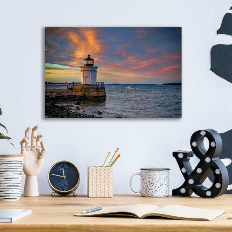 Art mural en verre Breakwater Bay «Sunset At Bug Light» par Rick Berk, H 12 po x l 16 po x P 0,13 po