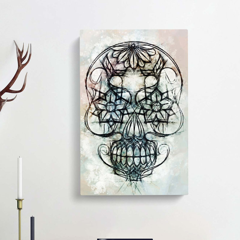 Sugar Skull in Abstract - Wrapped Canvas Drawing - Wrapped Canvas, 76cm H x 50cm W x 3cm D