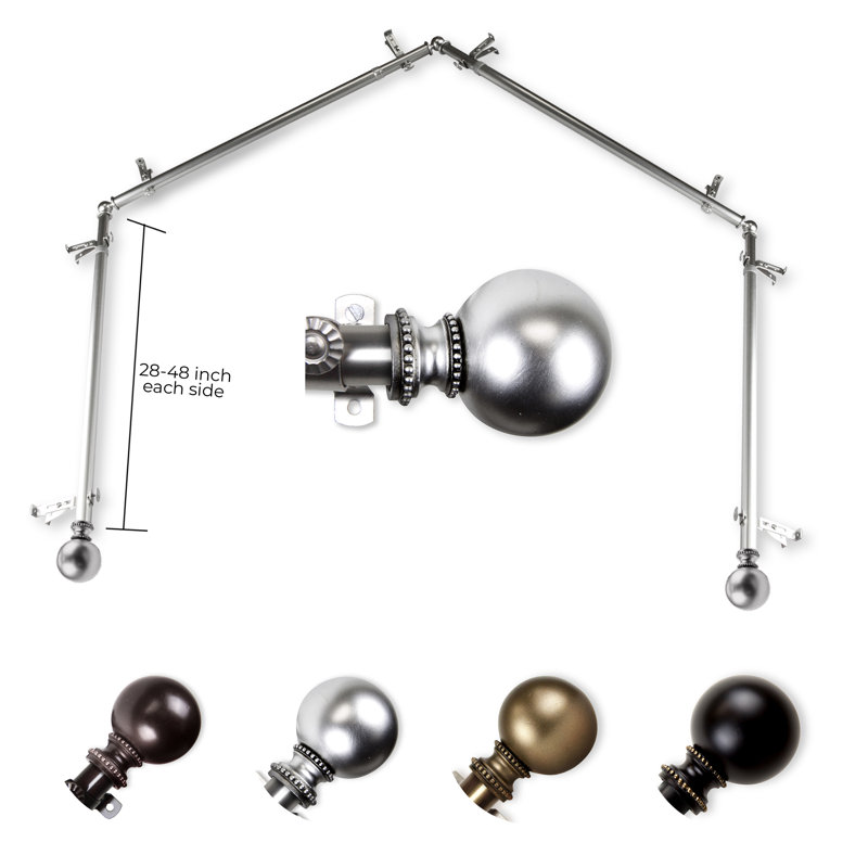 Tringle à rideaux simple ajustable 0,81 po Bellcast, Nickel satiné, 28 po à 48 po (chaque côté)