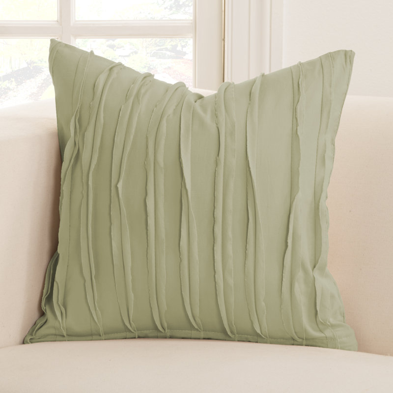 Tattered Ruffled Cotton Throw Pillow, 26" x 26", Sea Spray