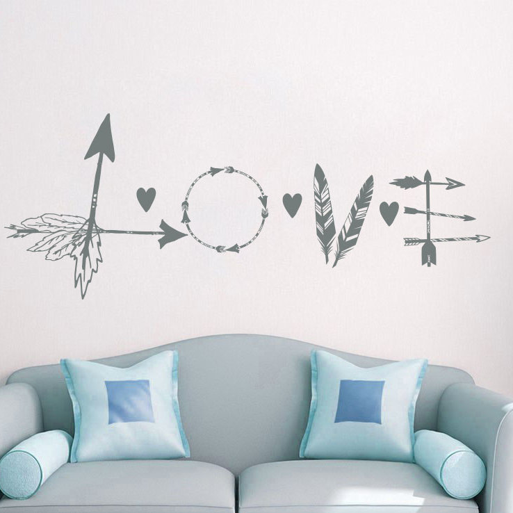 Décalcomanie murale flèche en plumes love, Gris