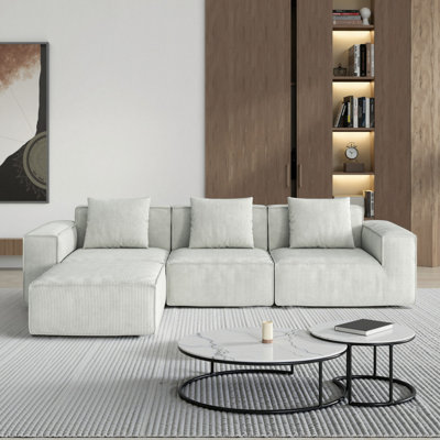 118-inch modular sofa can be converted into an oversized sofa bed Free conversion sofa set flexible configuration, soft corduroy cloud velvet fabric Three-person combination with footrest,Compression sofas