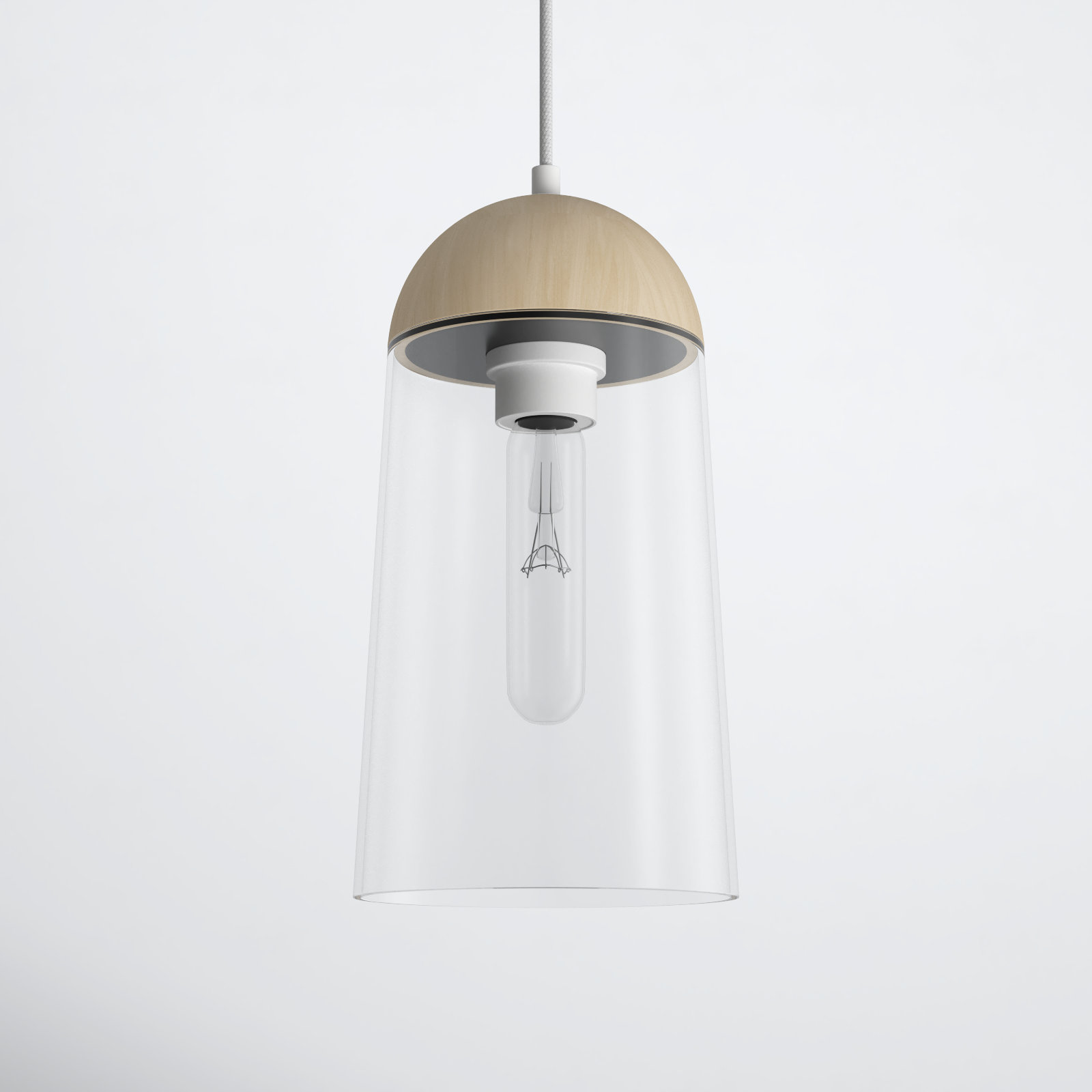 Tabitha Single Light Clear Glass Dimmable Pendant, White/White Oak, White Oak