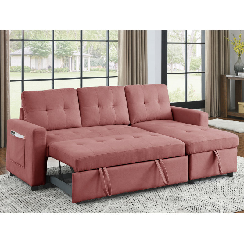 Canapé-lit à accoudoirs carrés 78,5 po, 100% polyester rose rouge