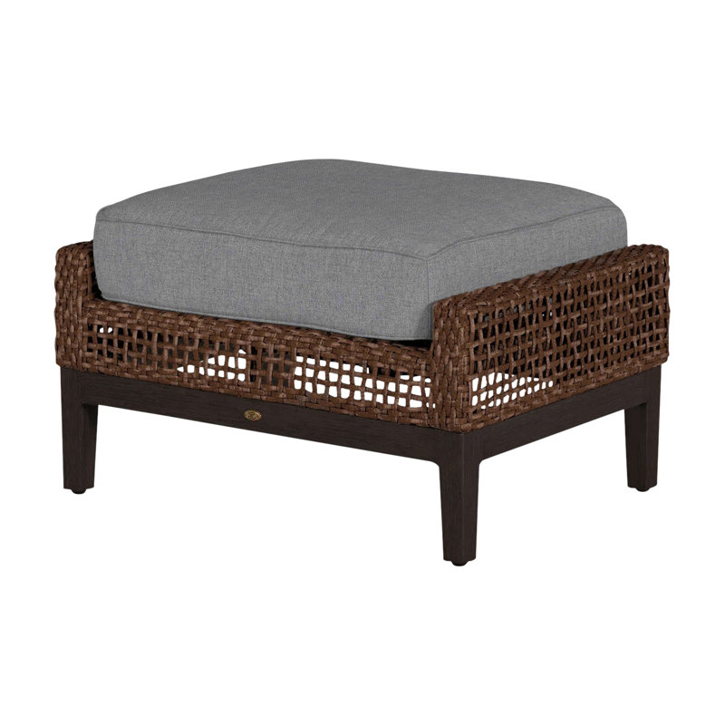 Repose-pieds d'extérieur tissé en osier Peninsule, Welt + bourre standard, Verona brume, Acajou / châtaignier