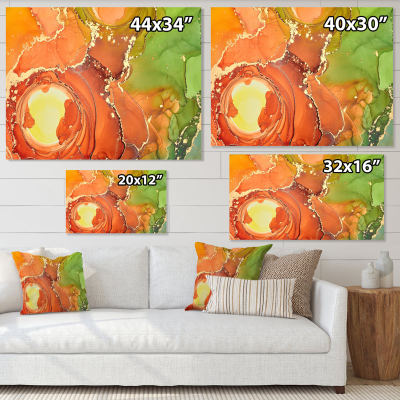 «Brown and Green Luxury Abstract Fluid Art», peinture sur toile, Toile tendue, H 16 po x l 32 po
