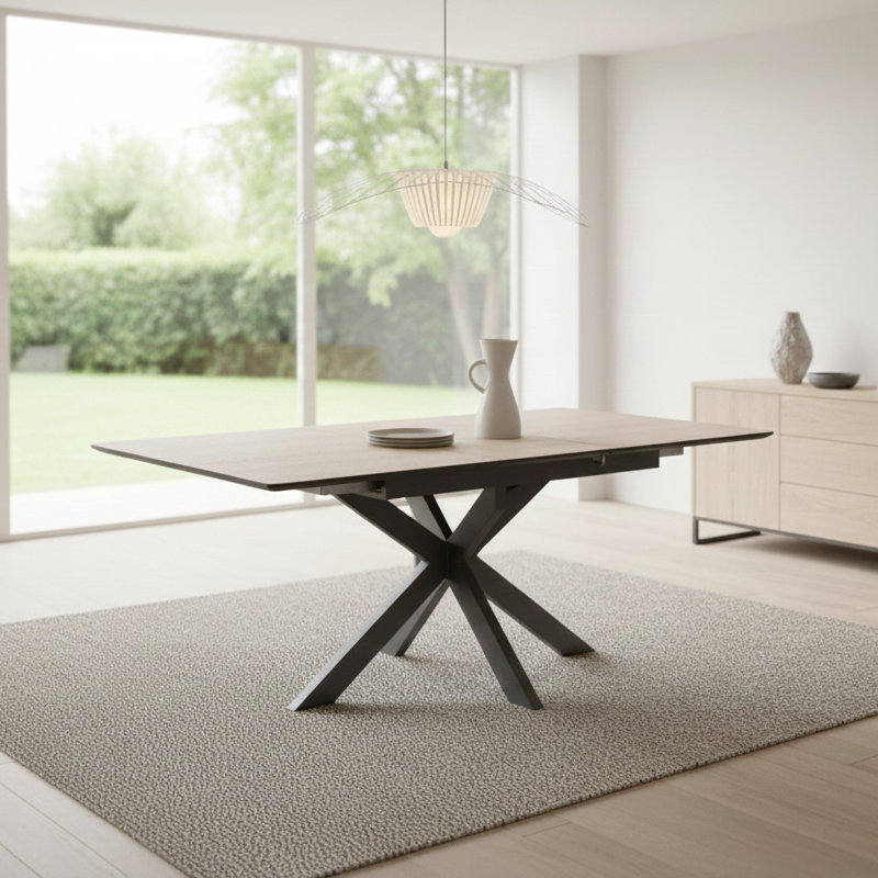 Deebora Extension Dining Table, Oak Wood, 76cm H x 180cm W x 100cm D