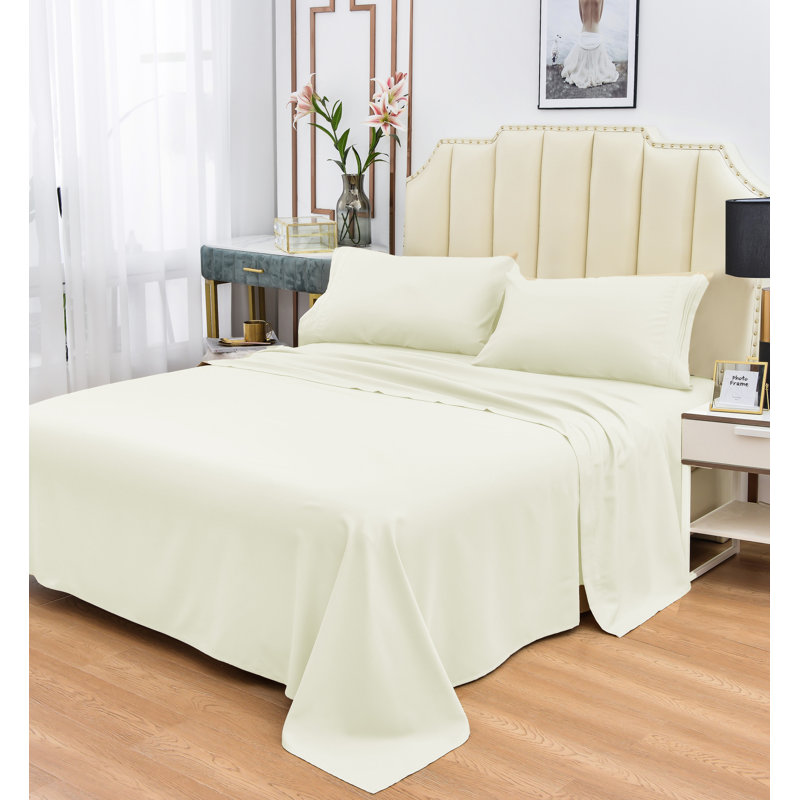  Ensemble de draps 1800 fils en rayonne de bambou, Ivoire, Très grand séparé