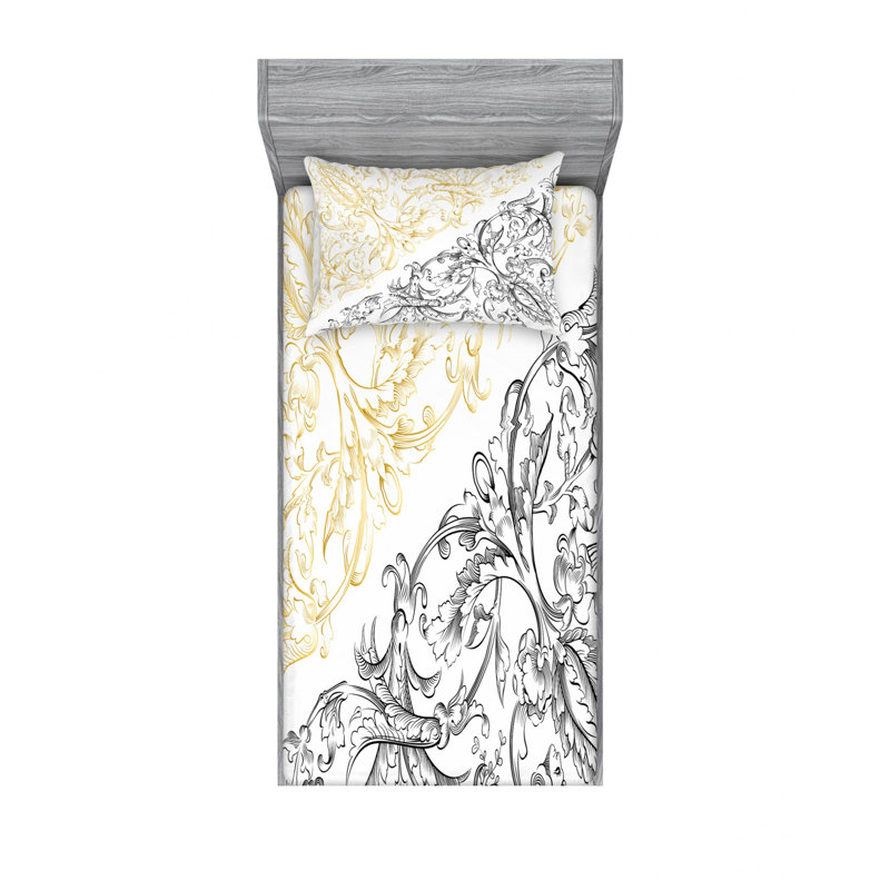 Microfiber Floral Sheet Set, Twin XL Sheet Set with Fitted Sheet