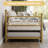 Daybed with Trundle Bed, Twin Size Day Bed with Floral Headboard, Metal SOFE Bed Frame with Pull-Out Trundle, Heavy Duty Steel Slats Supports, for Living Room, Guest Room, Gold-1736547841