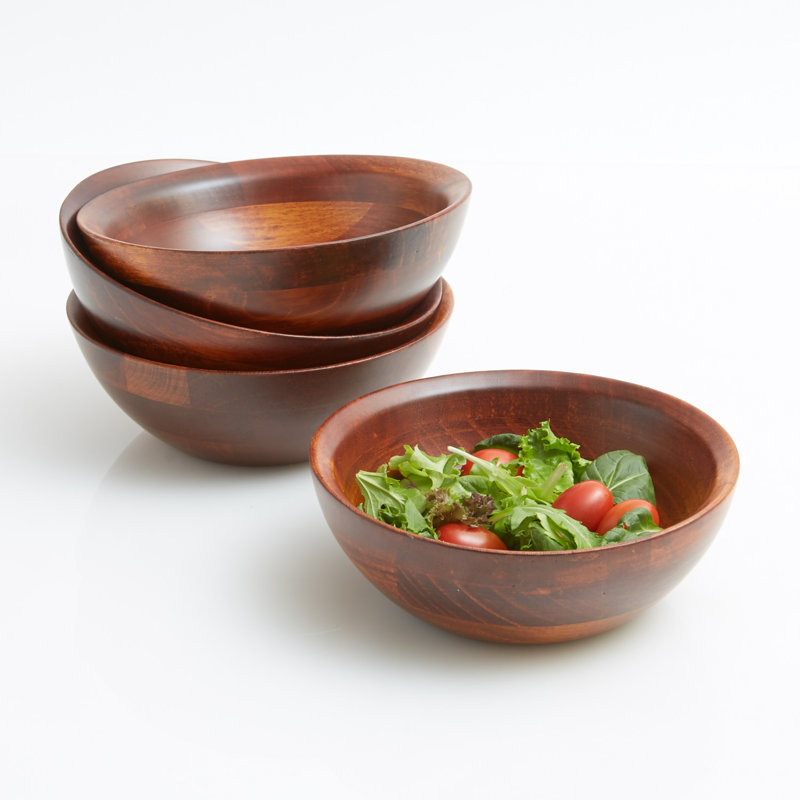 Saoirse Dark Brown Wooden Individual Salad Bowl Set (Set of 4)