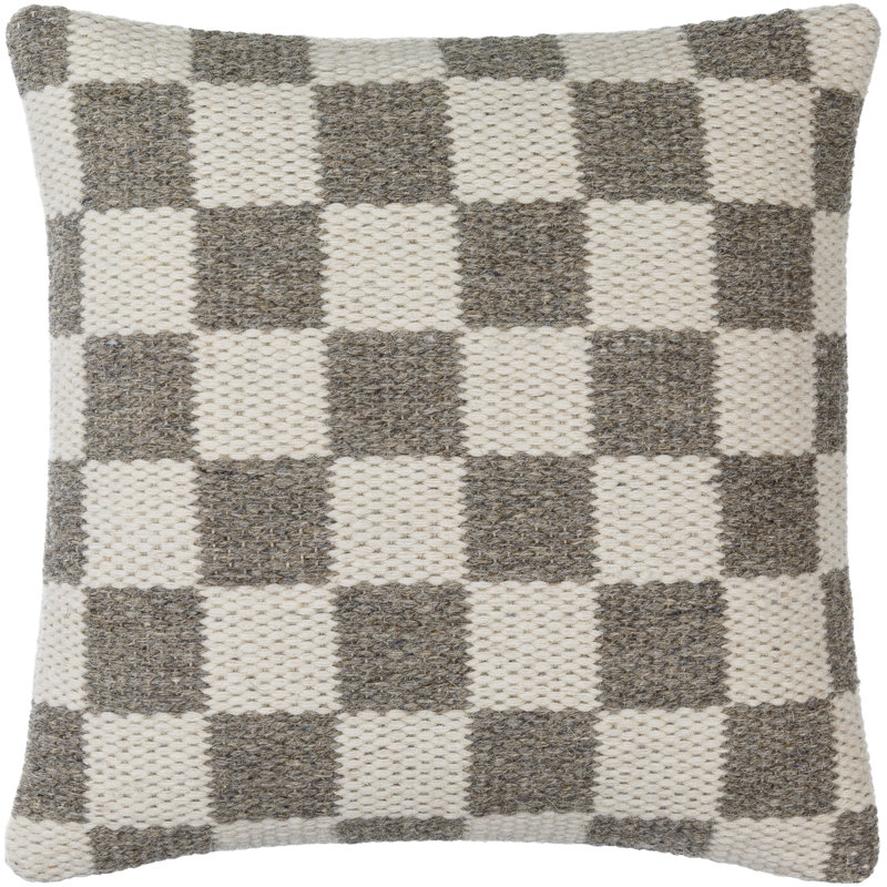 Kimbell Checkered Wool Blend Throw Pillow, Polyester/Polyfill, 22" x 22"