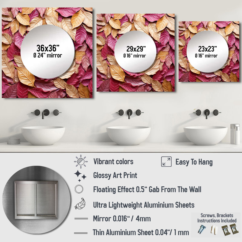 Rojan - Art mural miroir carré pour salle de bain, 36 po x 36 po