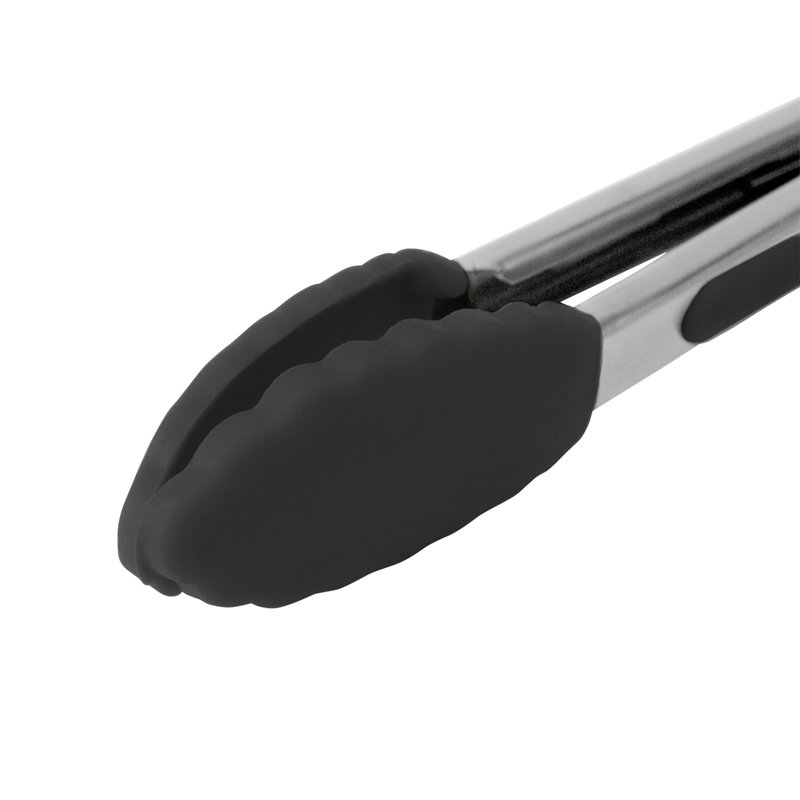 Tovolo Mini Silicone Tongs 8.25 Inch for Appetizers and Precision Serving, Black, Stainless Steel/Black