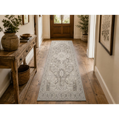 Harvey Beige Vintage Look Digital Print Cotton Area Rug