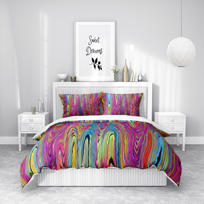 Ensemble de housse de couette et insert 5 pièces en microfibre multicolore, Housse de couette grand + 2 taies d'oreiller