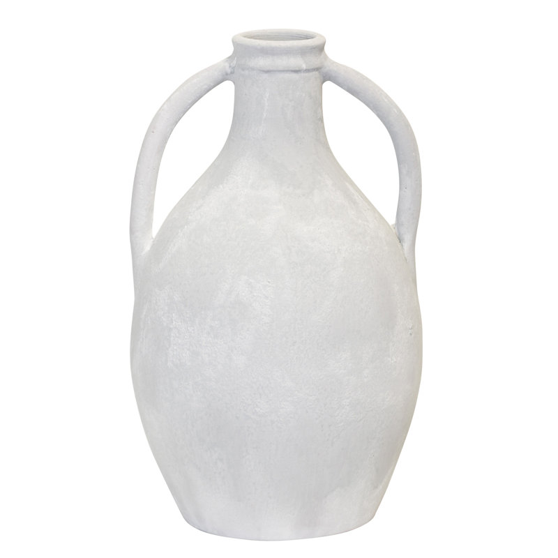 Large Vase with Handles - Hand Painted, 15.7" H x 9.8" W x 9.8" D, Hand Painted Blue