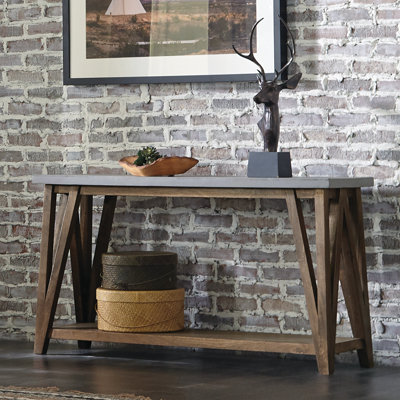 Brookside Modern Beach House Wooden Metal Concrete Coating Console Media Table With An Open Shelf