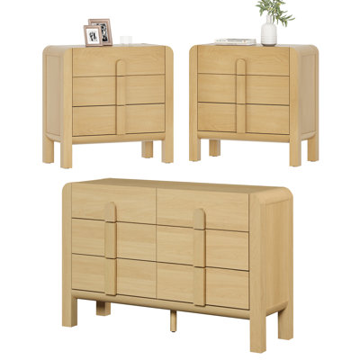 Ensemble de chambre à coucher 3 pièces ， Ensemble de commode et de table de chevet 6 tiroirs Mid Century