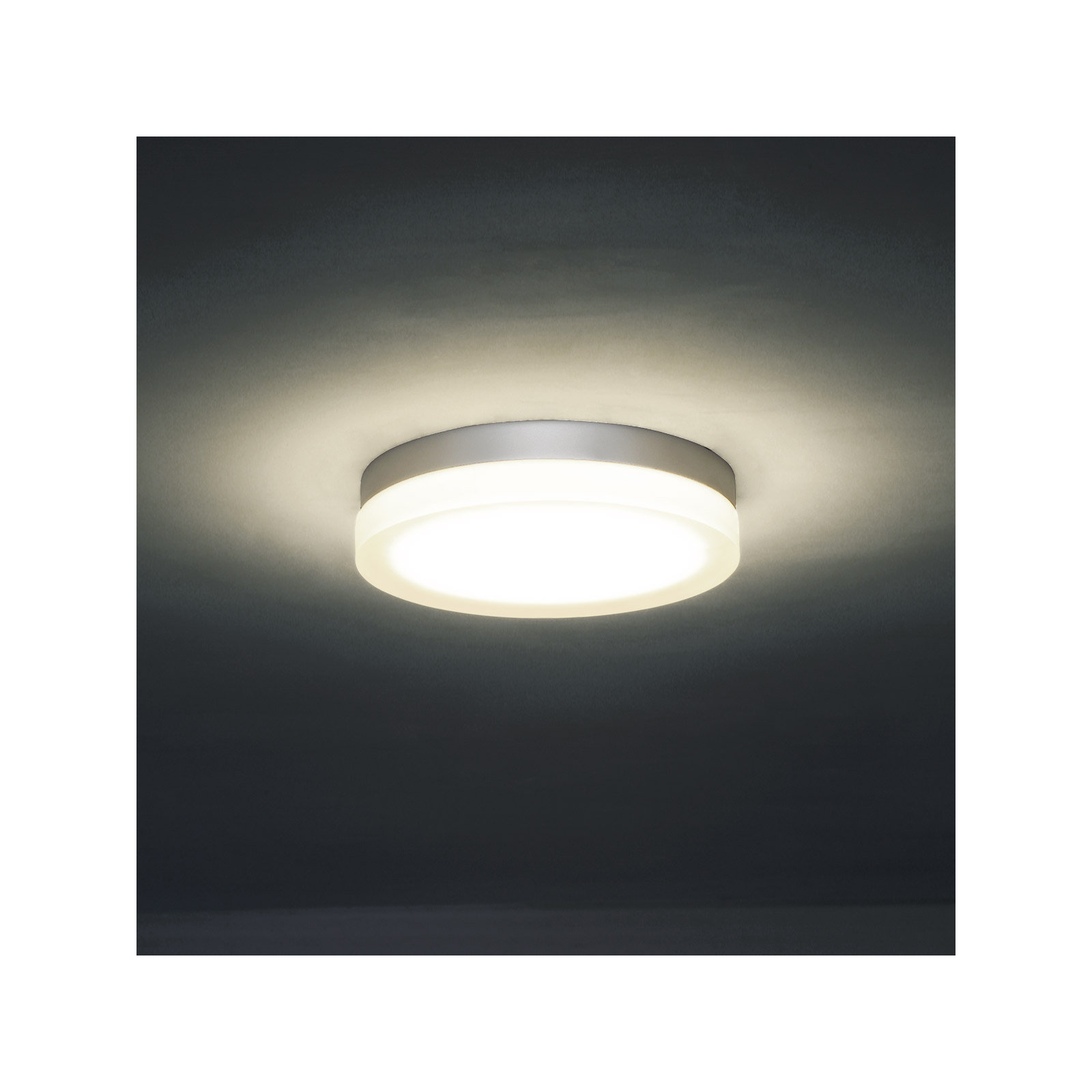 Single Light Glass LED Flush Mount, Titanium, 3000K, 2.5" Hx 14" W x 14" D