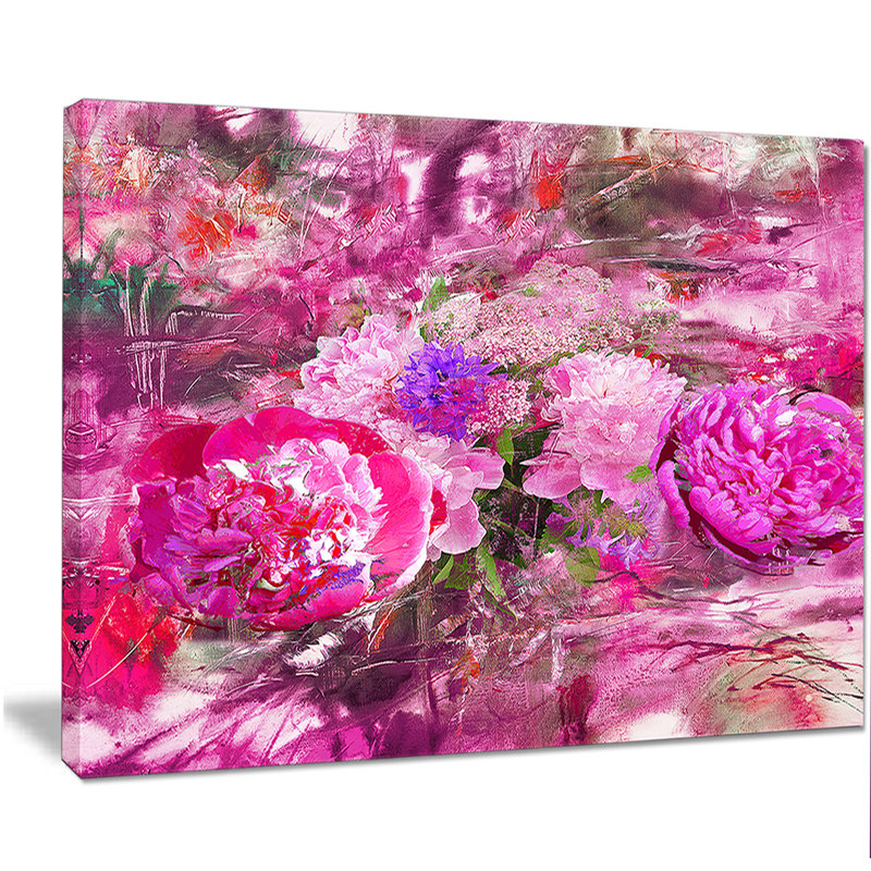 Pivoines roses, impression sur toile tendue, H 30 po x l 40 po x P 1 po