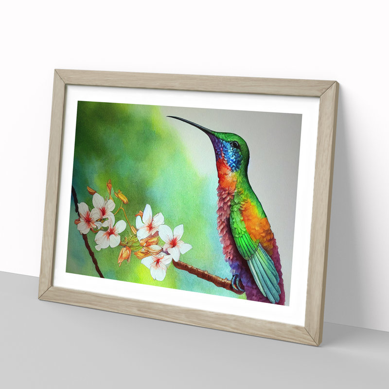 Hummingbird Vol.4 - Single Picture Frame Painting, 25cm H x 34cm W x 2cm D, Oak