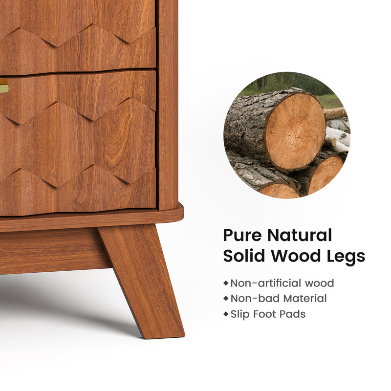 19.7'' W 2-Drawer Nightstand With Built-In Outlets And Human Sensor Light, Brown