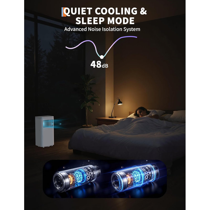 Climatiseur portatif 3 en 1 de 8 000 BTU avec climatiseur, déshumidificateur et ventilateur pour les pièces jusqu'à 350 pieds carrés, télécommande, mode veille, minuterie et ensemble de fenêtre