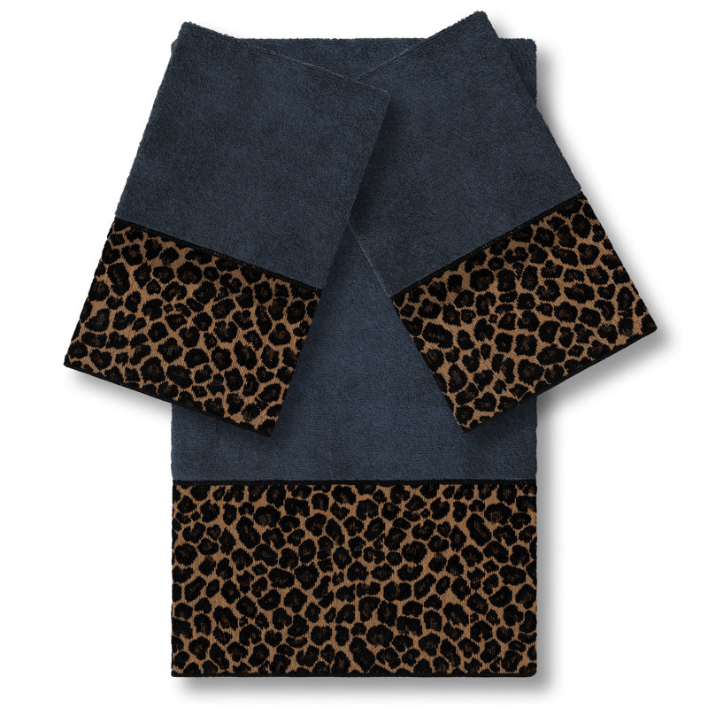 Ensemble de serviettes 100% coton à pois 3 pièces, Bleu minuit