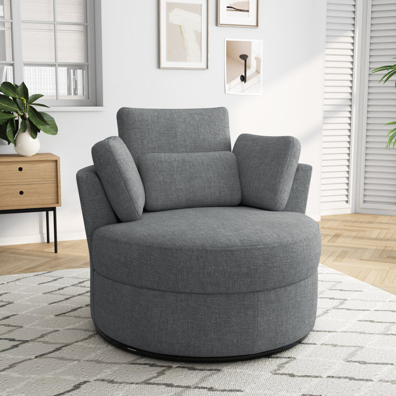 Fauteuil pivotant rembourré avec coussins Niama, Mélange de polyester gris / polyester