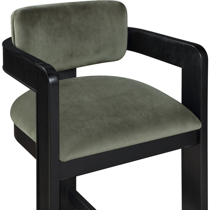 Tabouret rembourré Sacha Howley, Noir, Velours, Vert