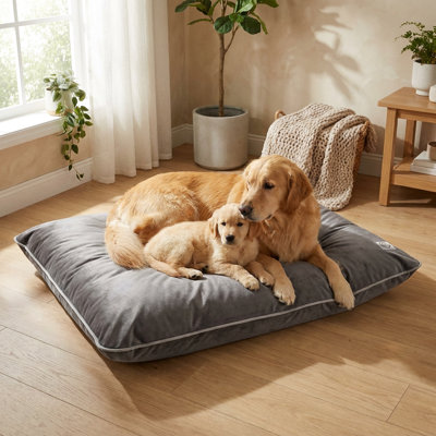 LuxePaws Grey Two-Tone Bolster Lounge Dog Bed